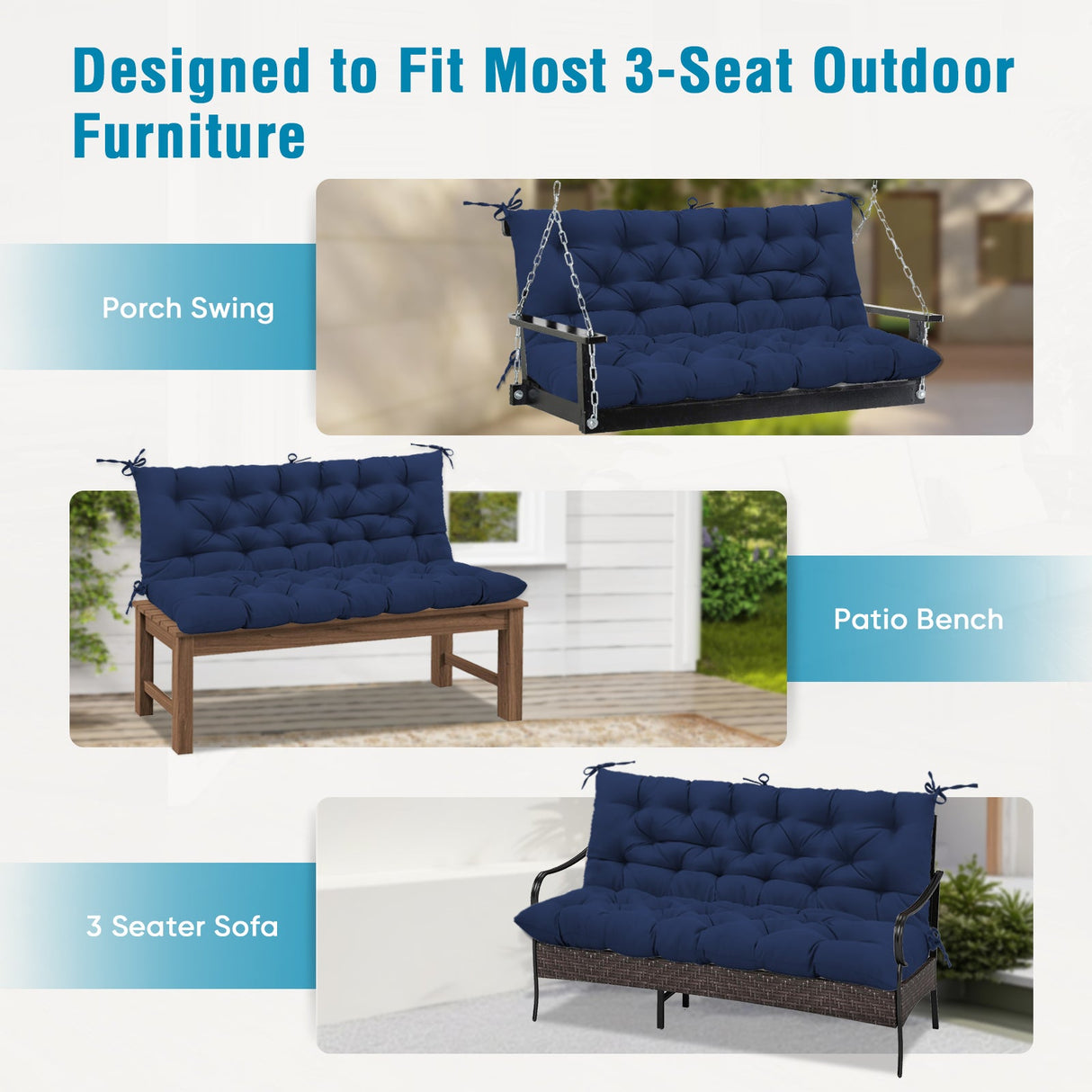 Outdoor Porch 2 - 3 Seater Swing Cushion,59"x43" - Eagle Peak Custom Canopy Tent