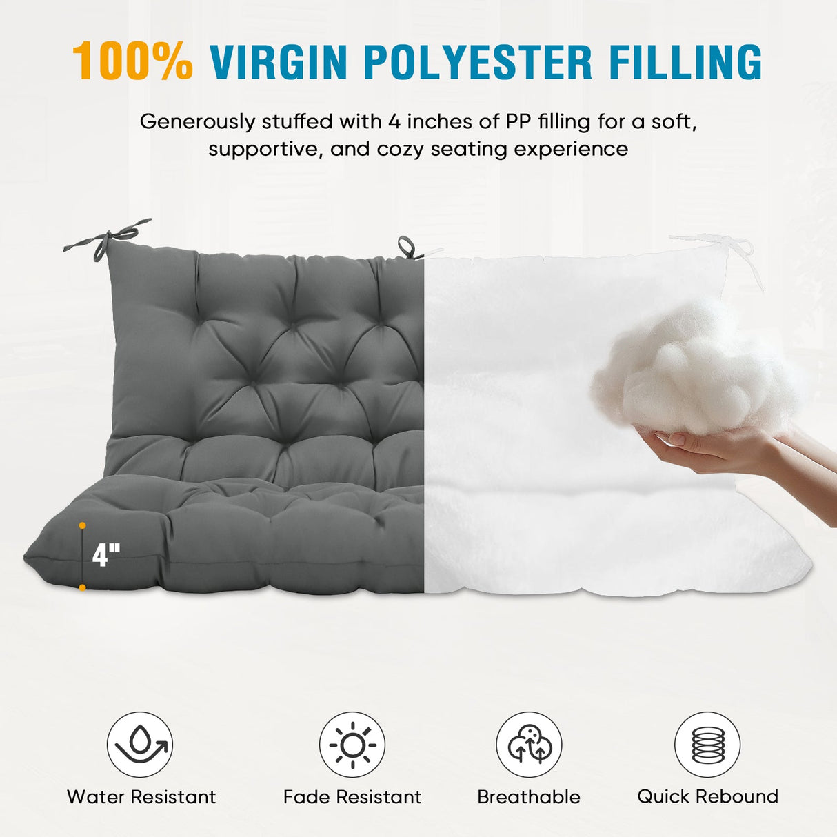 Outdoor Porch 2 - 3 Seater Swing Cushion,59"x43" - Eagle Peak Custom Canopy Tent