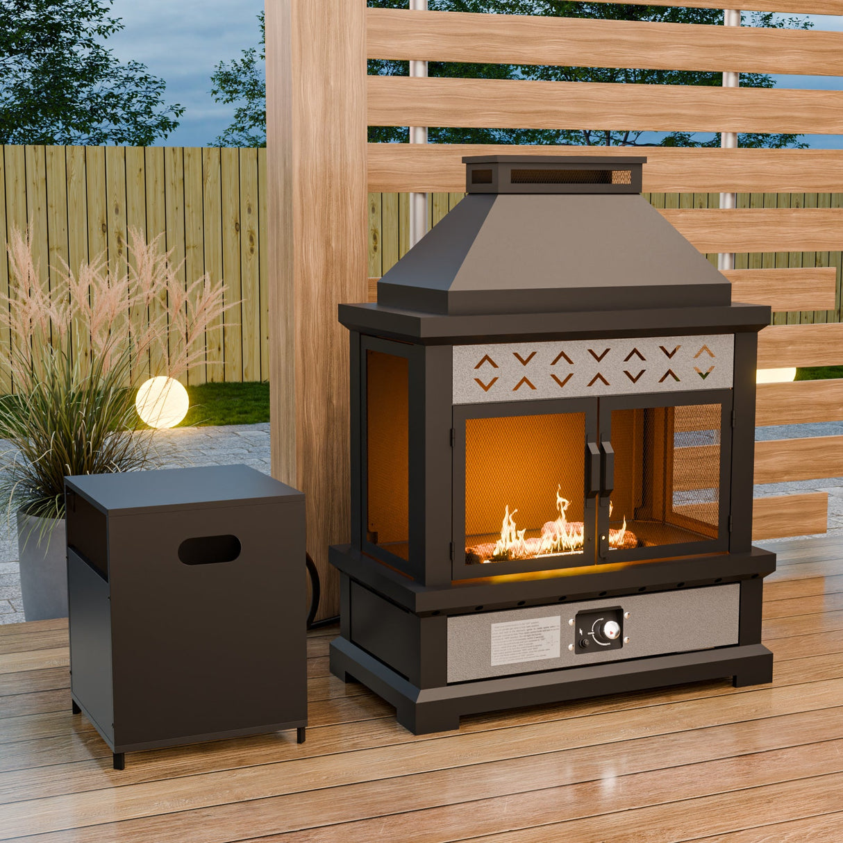 Outdoor Propane Fireplace 50,000 BTU Gas Fireplace with Locking Mesh Doors - Eagle Peak Custom Canopy Tent