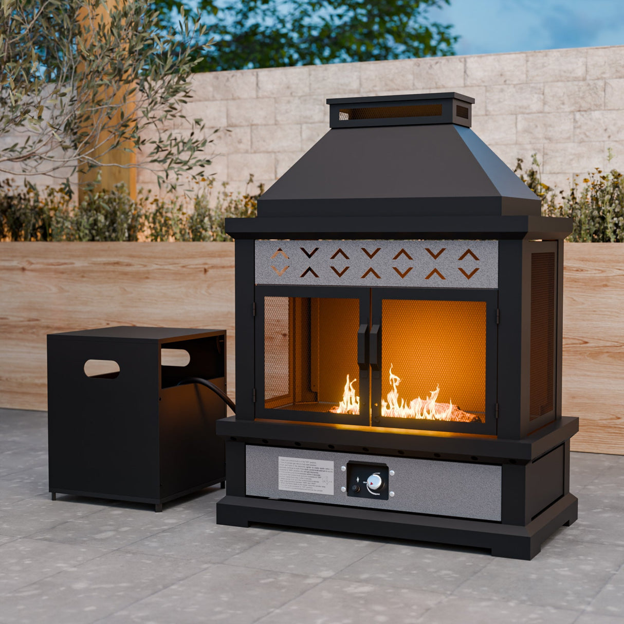 Outdoor Propane Fireplace 50,000 BTU Gas Fireplace with Locking Mesh Doors - Eagle Peak Custom Canopy Tent