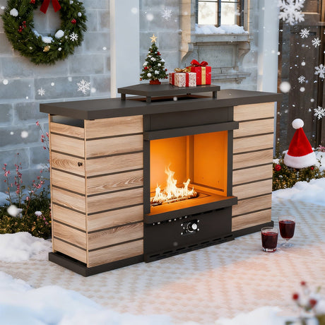 Outdoor Propane Fireplace with Hidden Storage & Adjustable Flame, Gray/Tan - Eagle Peak Custom Canopy Tent