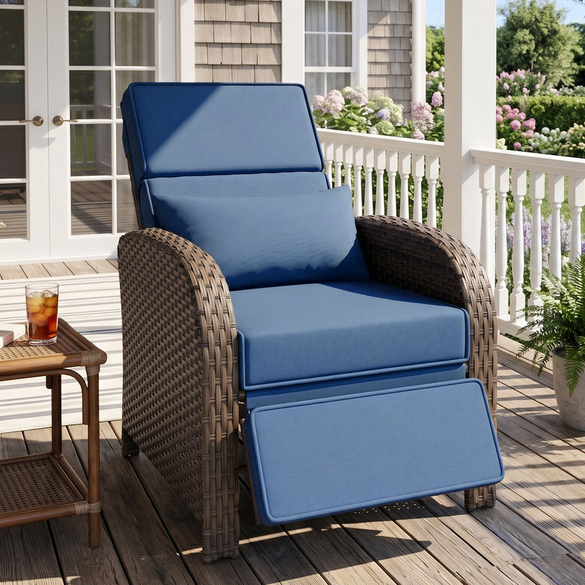 Outdoor Wicker Recliner Chair with Footrest - Eagle Peak®
