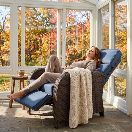 Outdoor Wicker Recliner Chair with Footrest - Eagle Peak®