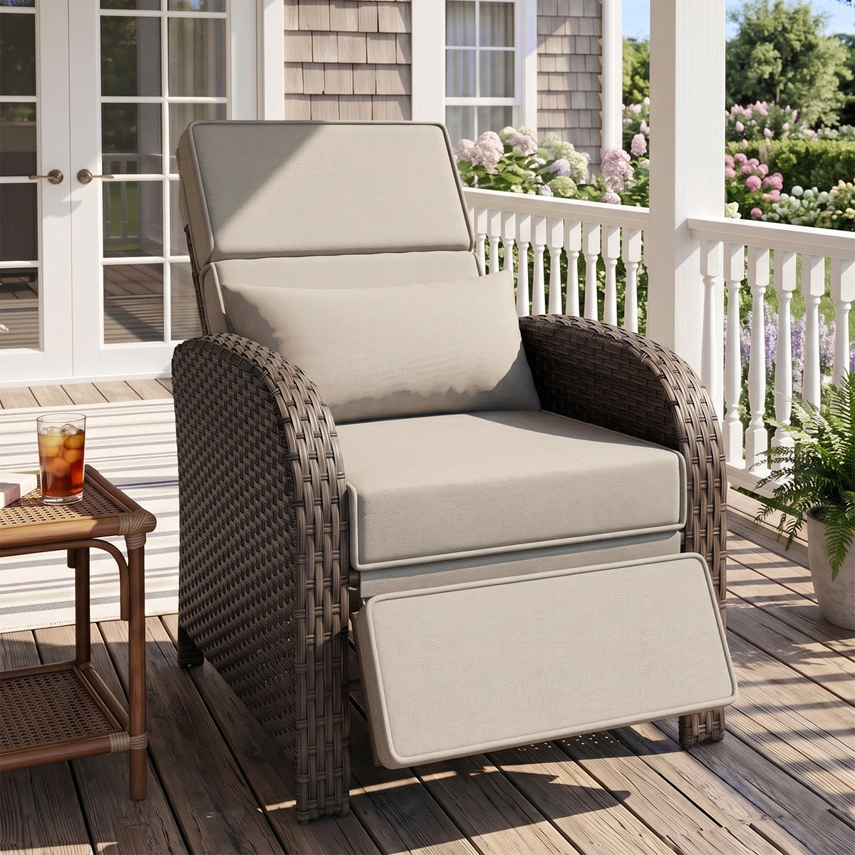 Outdoor Wicker Recliner Chair with Footrest - Eagle Peak®