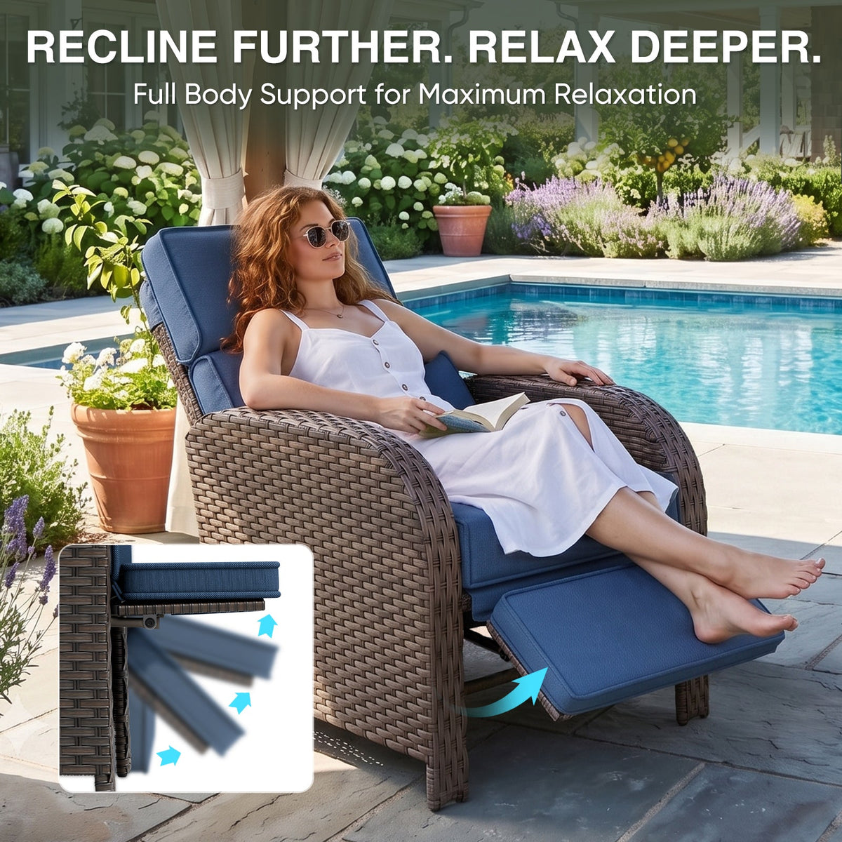 Outdoor Wicker Recliner Chair with Footrest - Eagle Peak®
