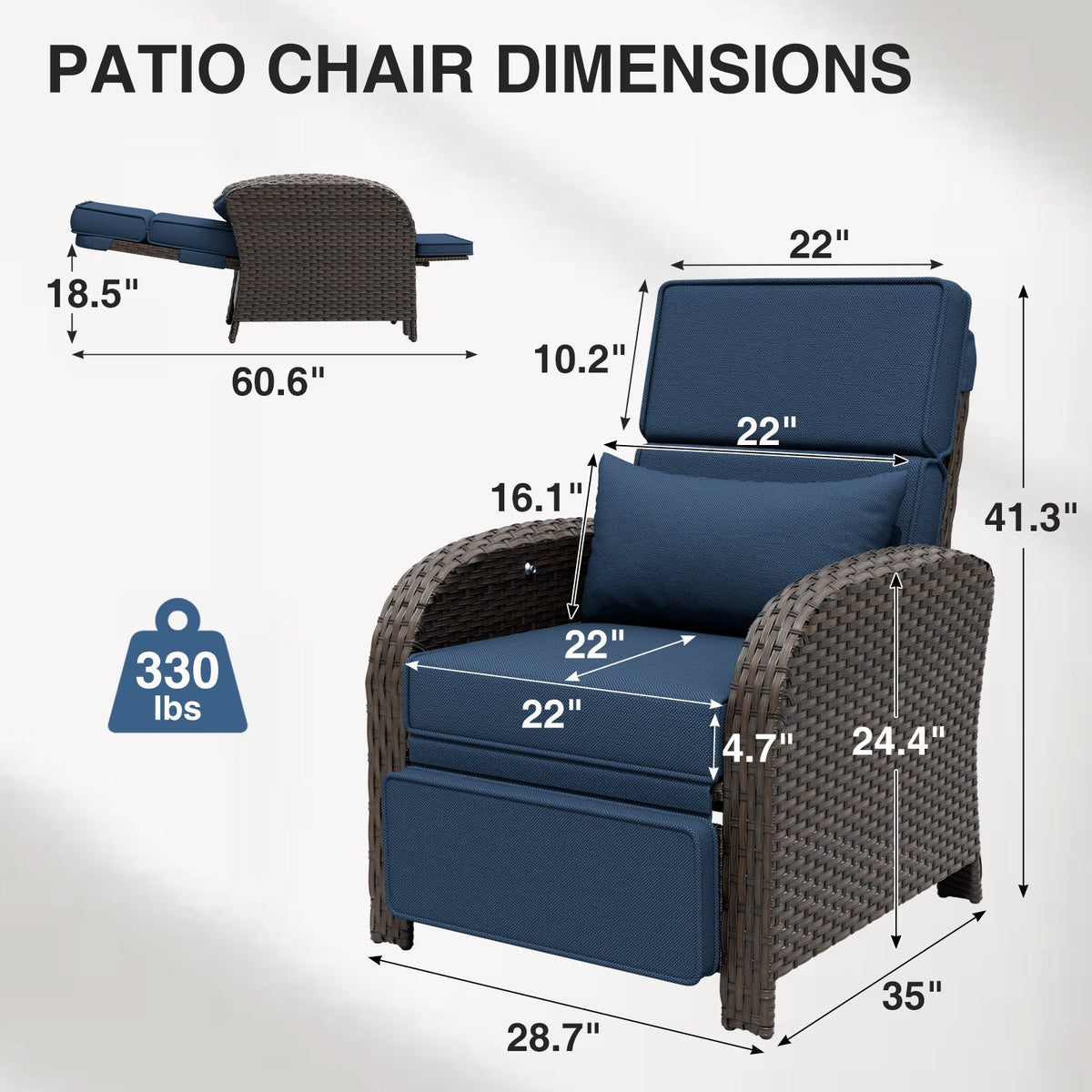 Outdoor Wicker Recliner Chair with Footrest - Eagle Peak®
