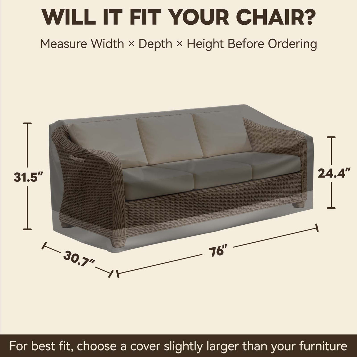 Patio Furniture Cover, 3 Seat Couch 76''W×30.5''D×31.5''H - Eagle Peak®