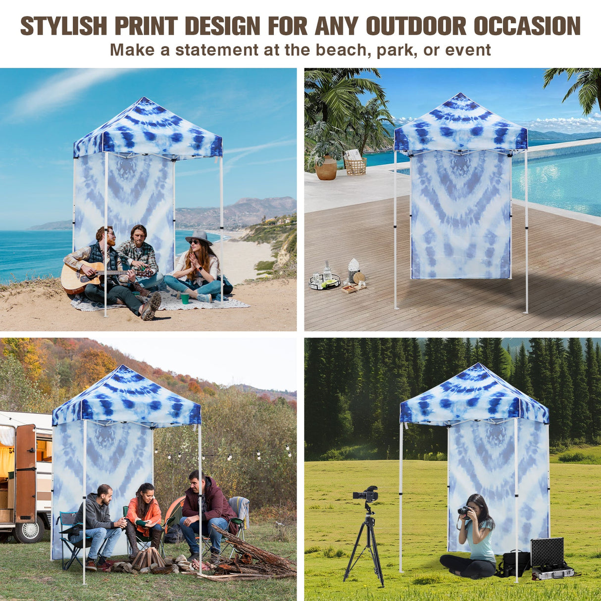 Pop up Canopy 5x5 with One Removable Sunwall, Carry Bag Included - Eagle Peak Custom Canopy Tent