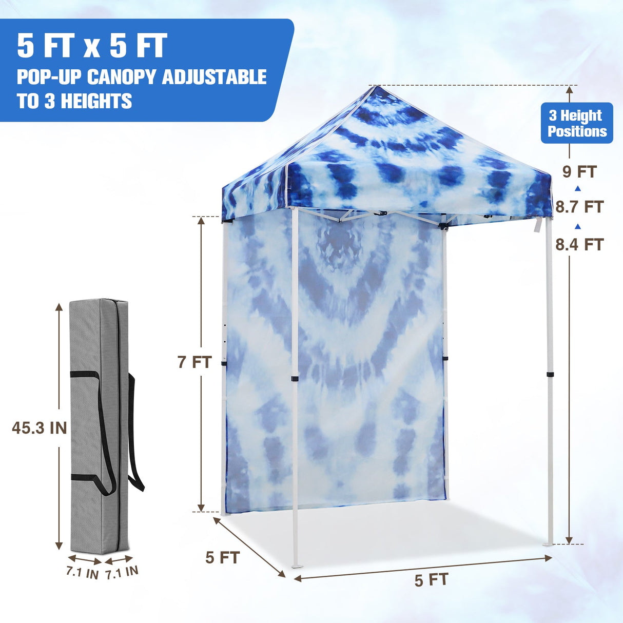 Pop up Canopy 5x5 with One Removable Sunwall, Carry Bag Included - Eagle Peak Custom Canopy Tent