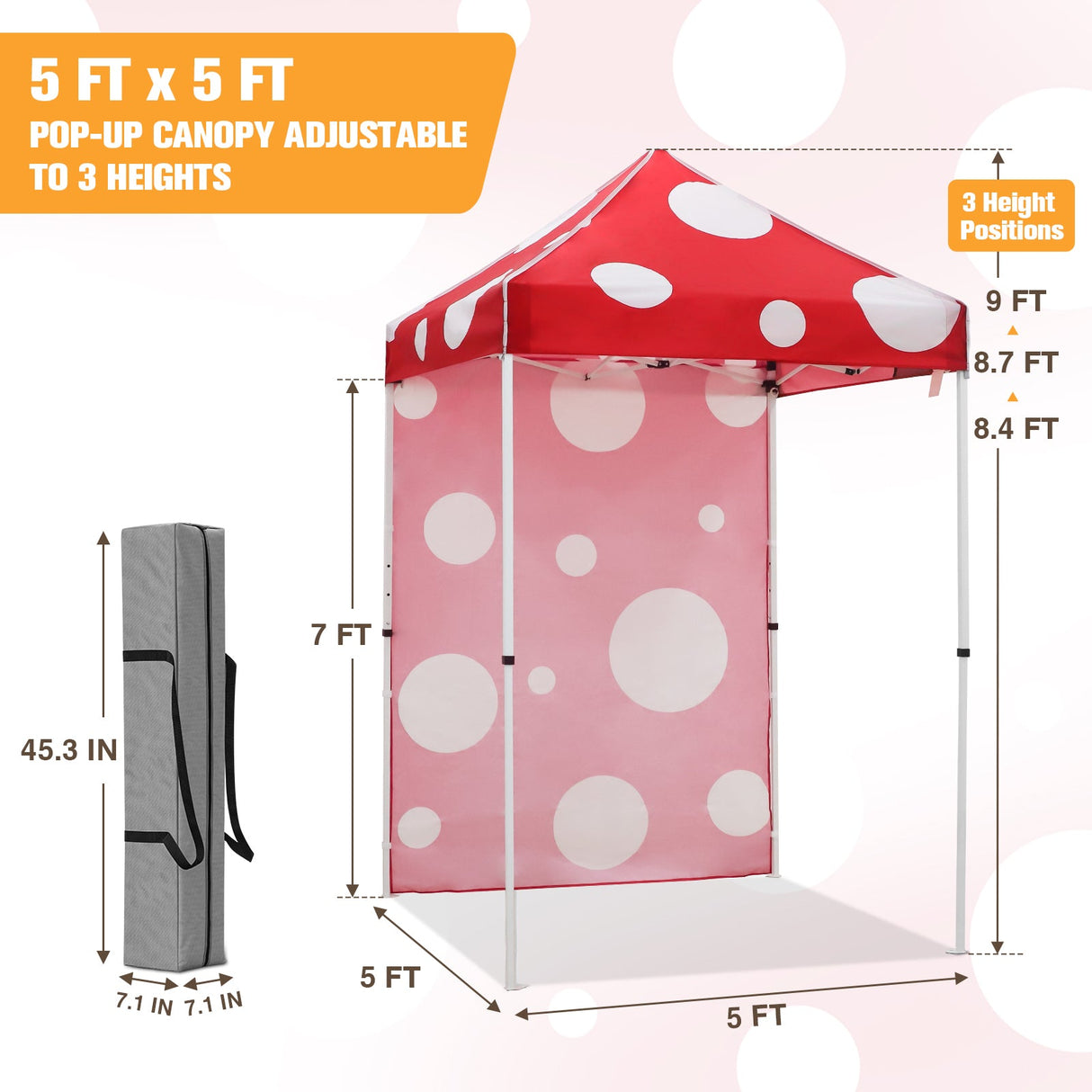 Pop up Canopy 5x5 with One Removable Sunwall, Carry Bag Included - Eagle Peak Custom Canopy Tent
