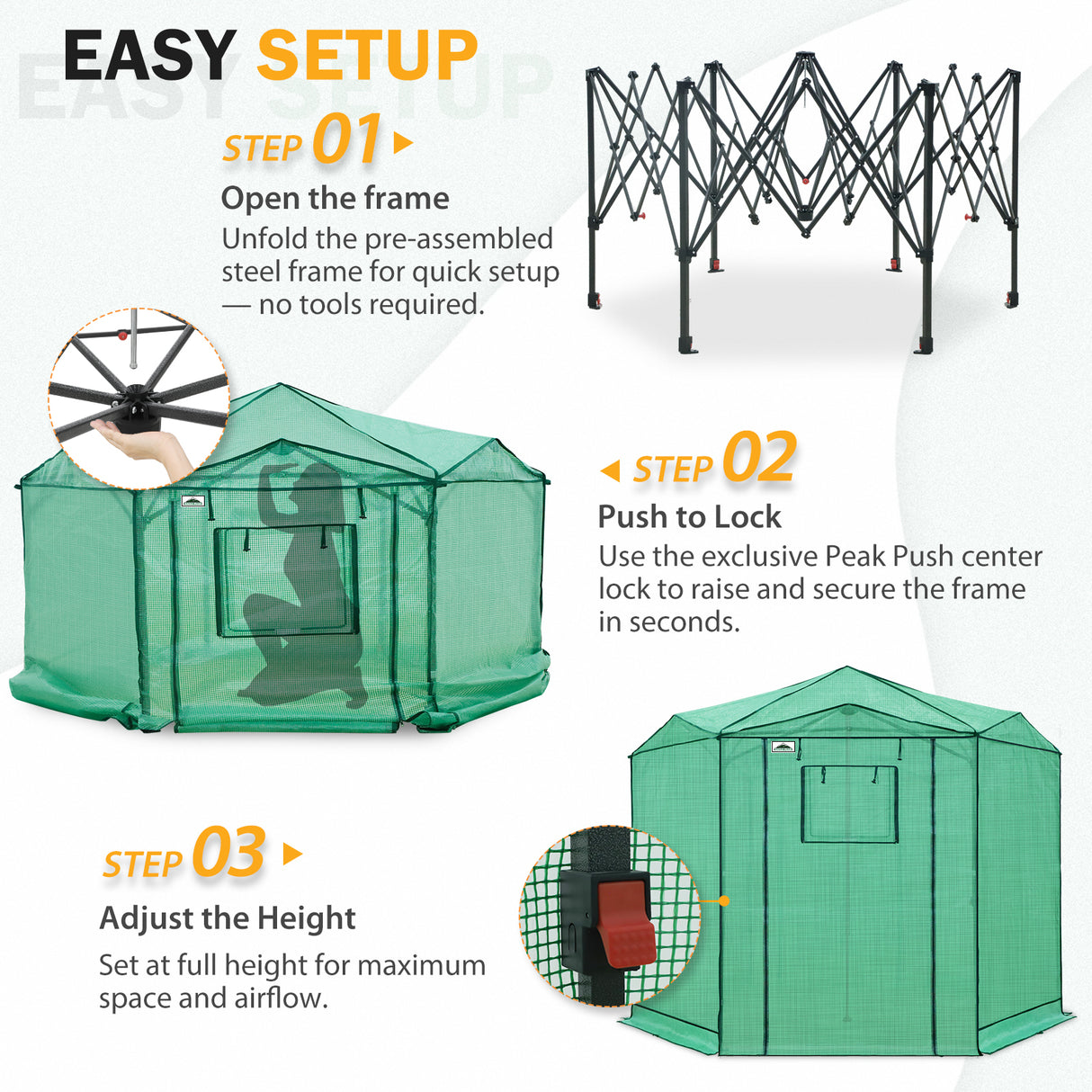 6.6x6.6 ft/ 8.5x8.5 ft Hexagon Pop up Greenhouse