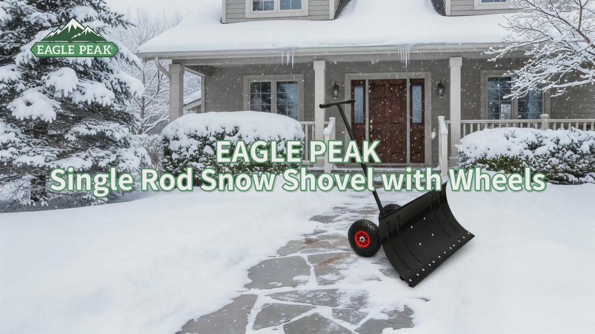 Wheeled Snow Shovel for Driveway 29”x16.5” Blade, Single/Dual Rod