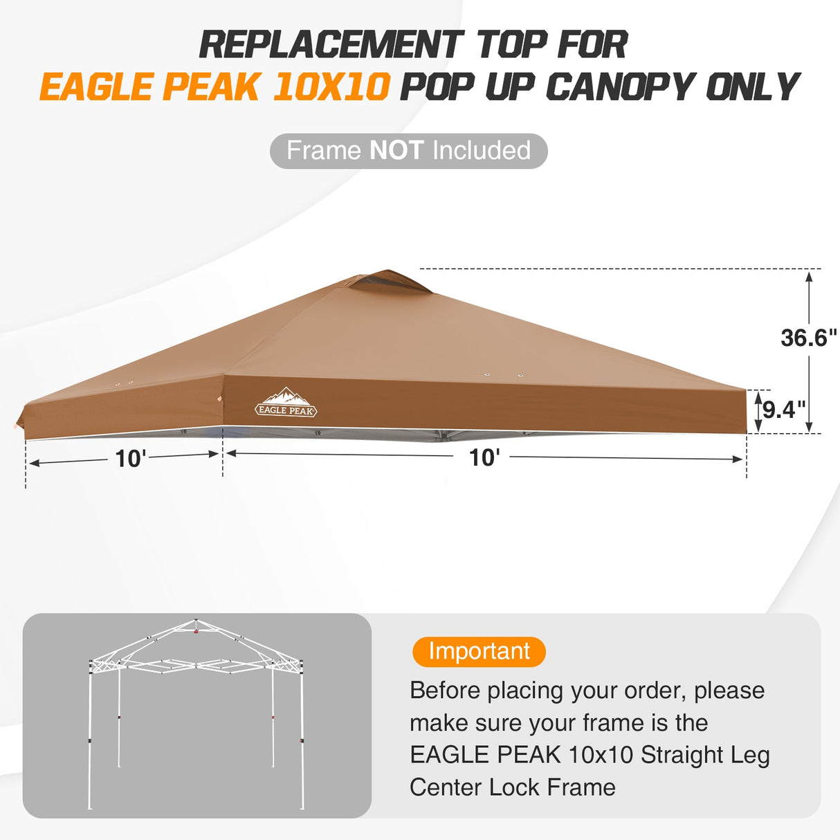 Replacement Canopy Cover with Air Vent for 10x10 Pop Up Canopy Tent, Top Only - Eagle Peak Custom Canopy Tent