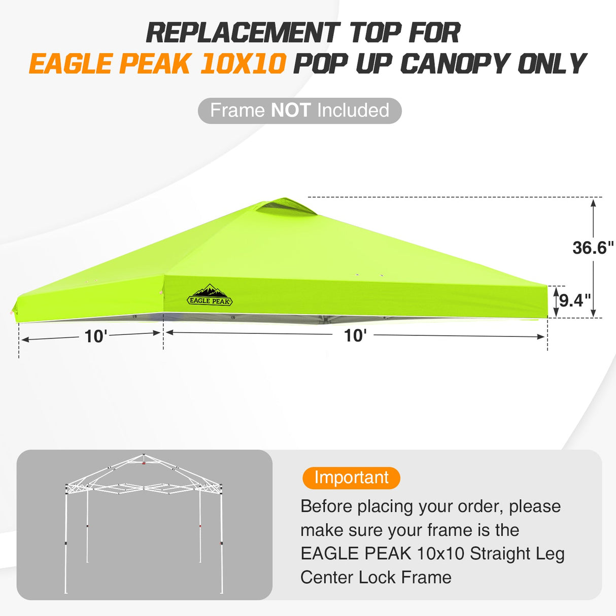 Replacement Canopy Cover with Air Vent for 10x10 Pop Up Canopy Tent, Top Only - Eagle Peak Custom Canopy Tent