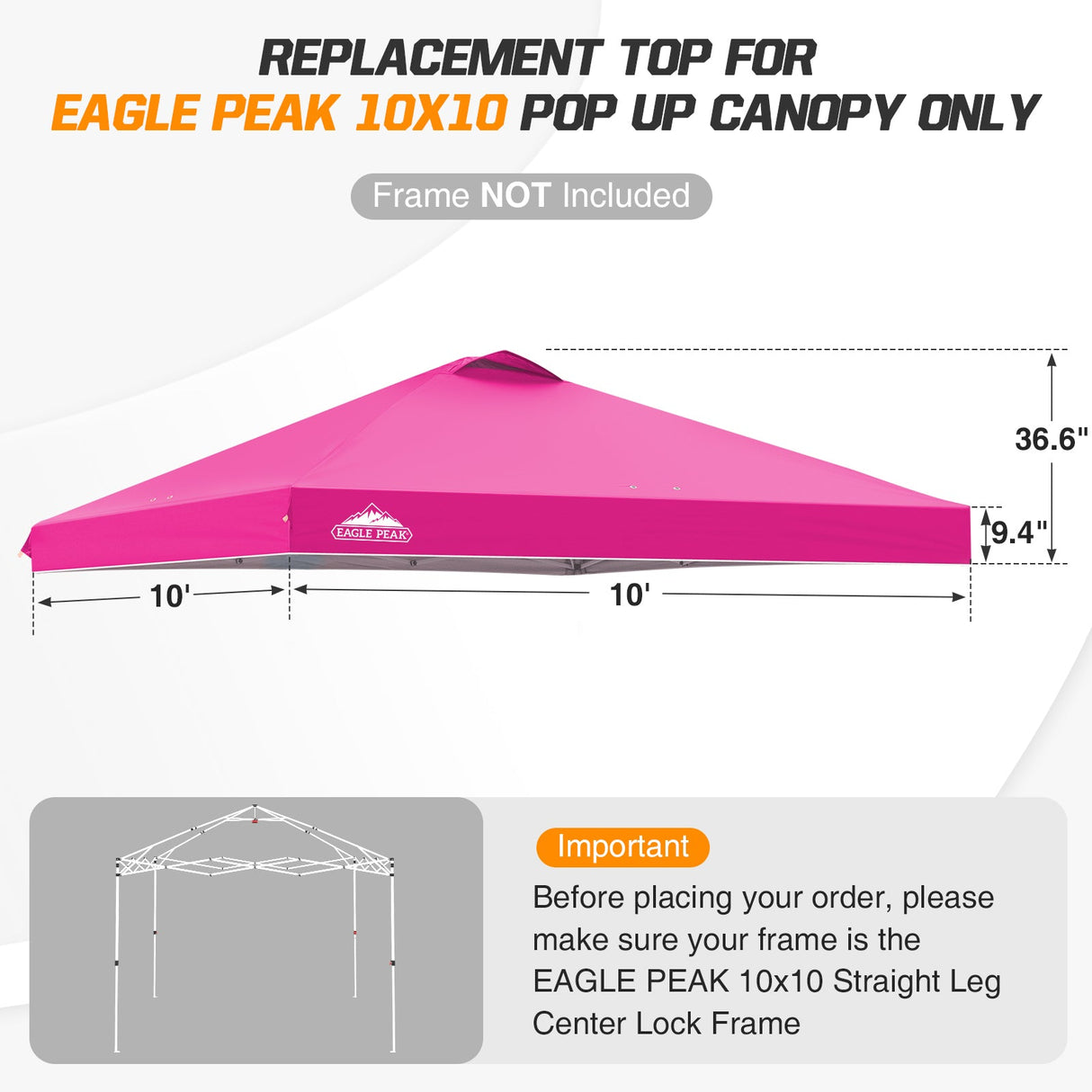 Replacement Canopy Cover with Air Vent for 10x10 Pop Up Canopy Tent, Top Only - Eagle Peak Custom Canopy Tent