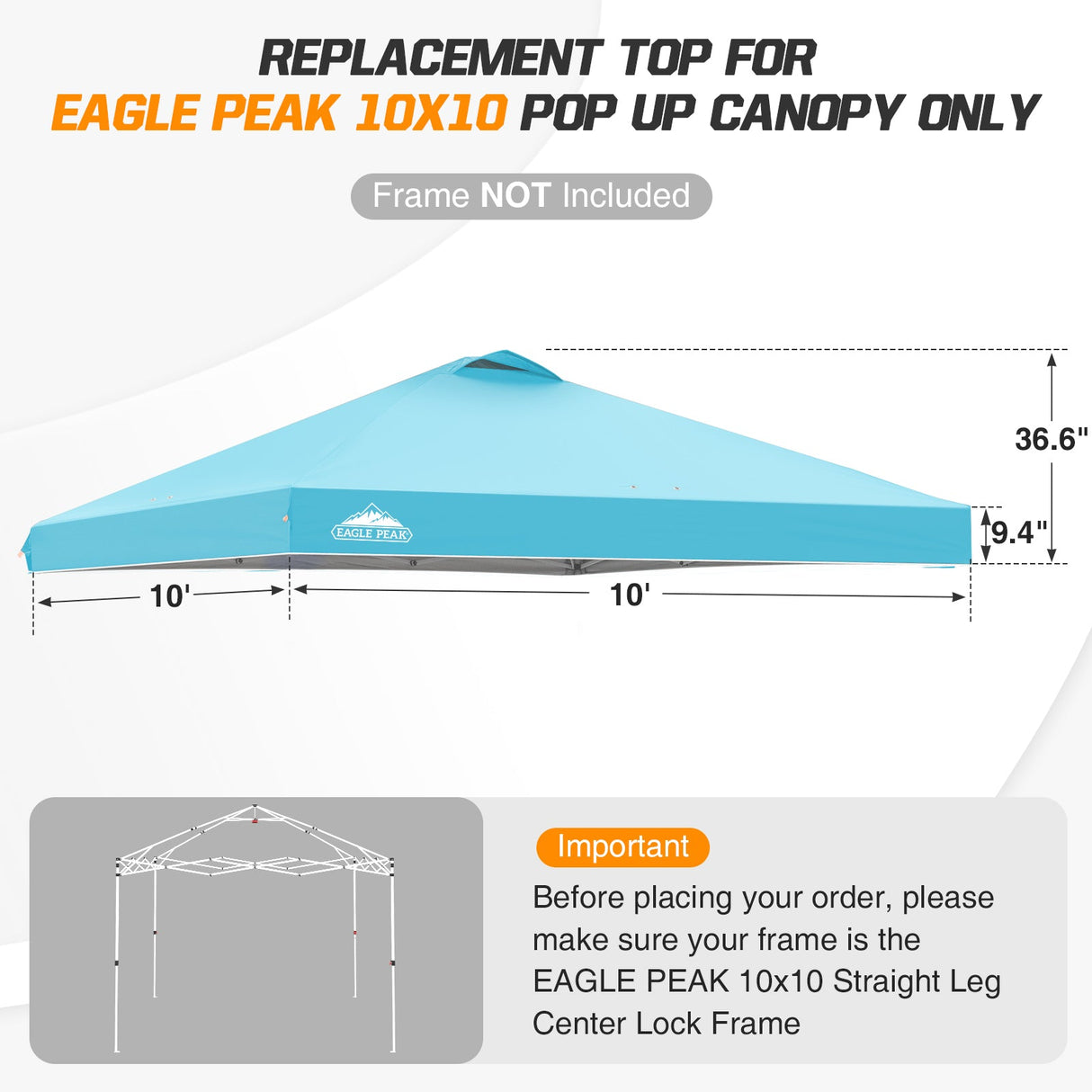 Replacement Canopy Cover with Air Vent for 10x10 Pop Up Canopy Tent, Top Only - Eagle Peak Custom Canopy Tent