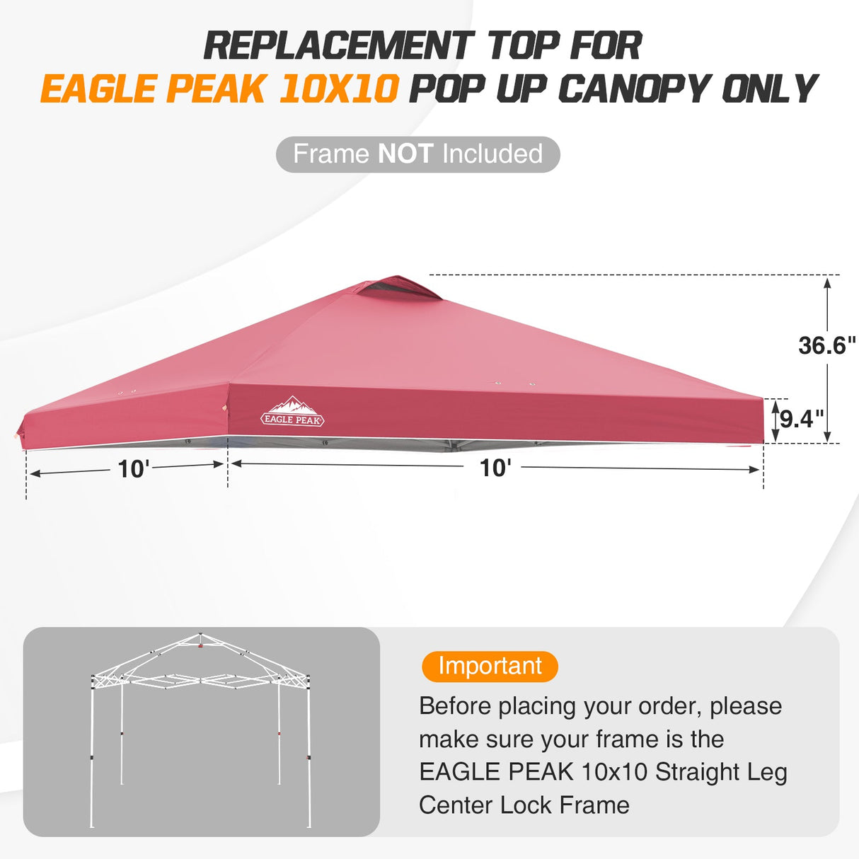 Replacement Canopy Cover with Air Vent for 10x10 Pop Up Canopy Tent, Top Only - Eagle Peak Custom Canopy Tent