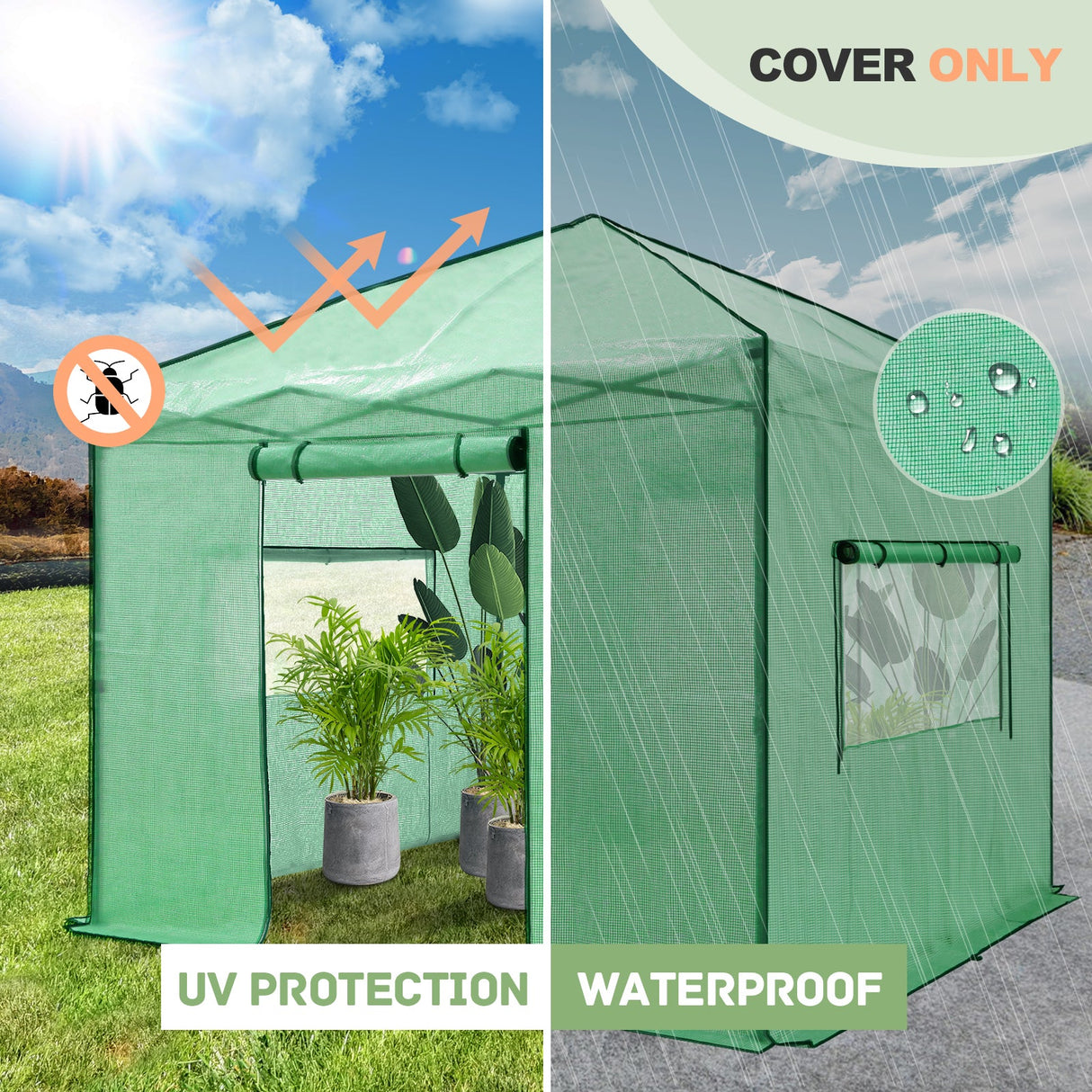 Replacement Cover for 10x10 Portable Walk - in Pop up Greenhouse - Eagle Peak