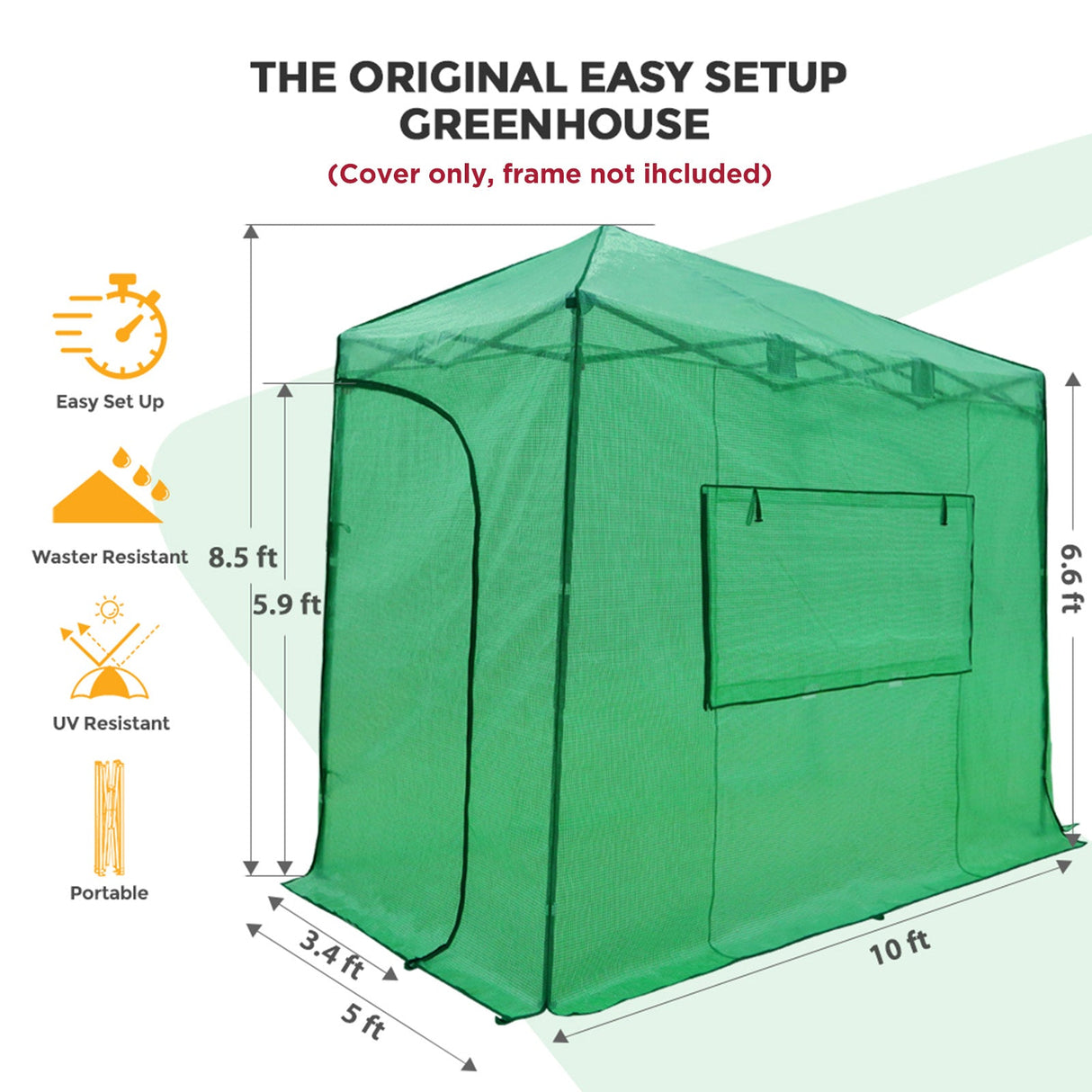 Replacement Cover for 10x5 Portable Lean - to Greenhouse (Frame Not Included), Green - Eagle Peak Custom Canopy Tent