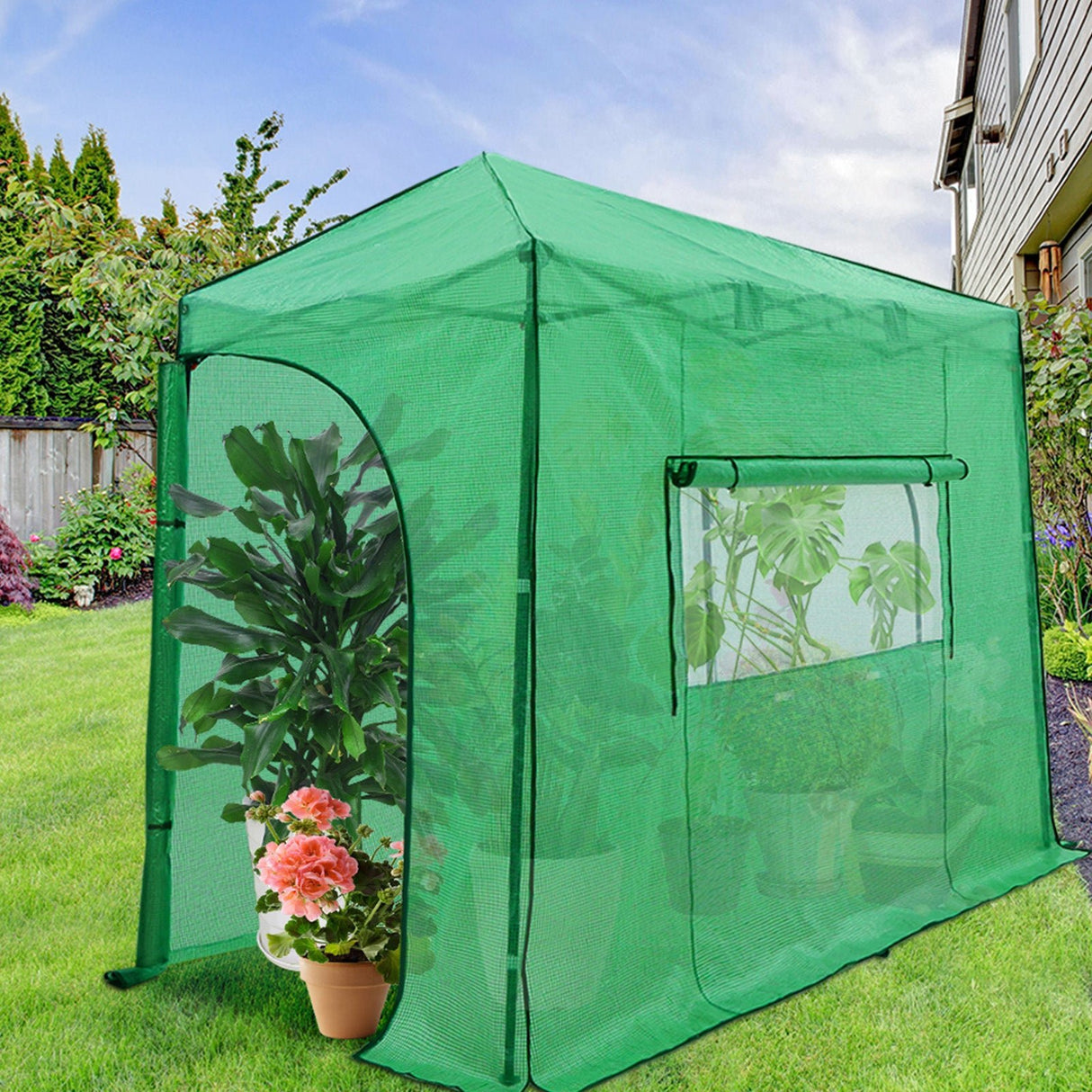 Replacement Cover for 10x5 Portable Lean - to Greenhouse (Frame Not Included), Green - Eagle Peak Custom Canopy Tent
