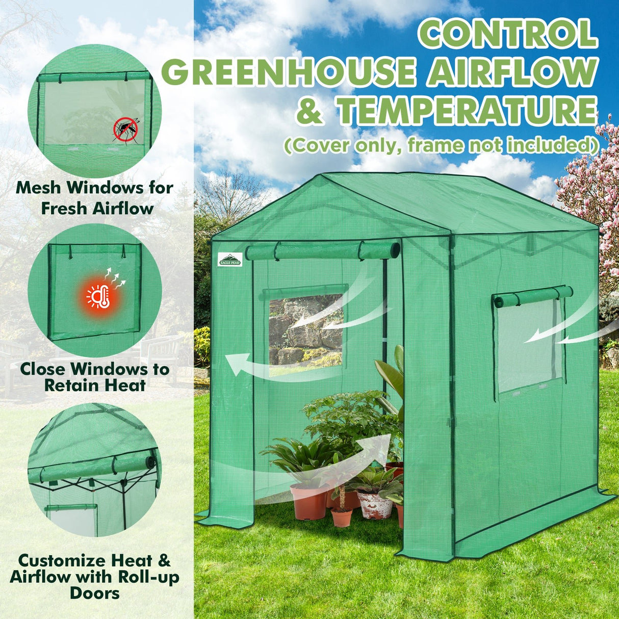 Replacement Cover for 6x6 Gable Roof Pop up Greenhouse - Eagle Peak Custom Canopy Tent