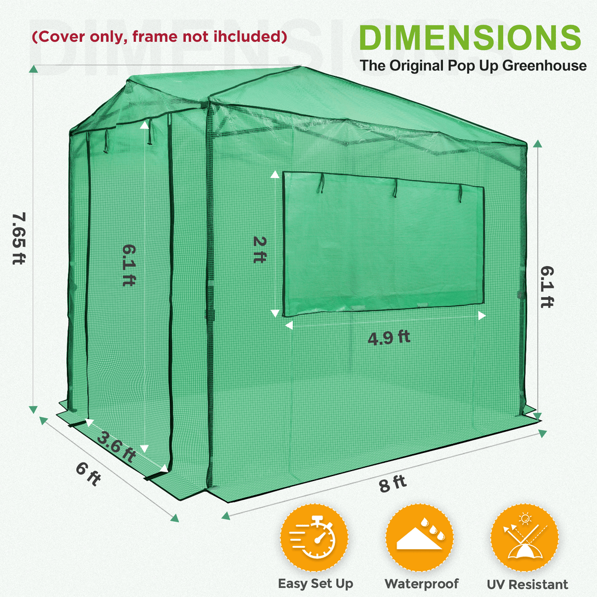 Replacement Cover for 8x6 Portable Pop up Greenhouse, Mesh Door(Frame Not Included), Green - Eagle Peak Custom Canopy Tent