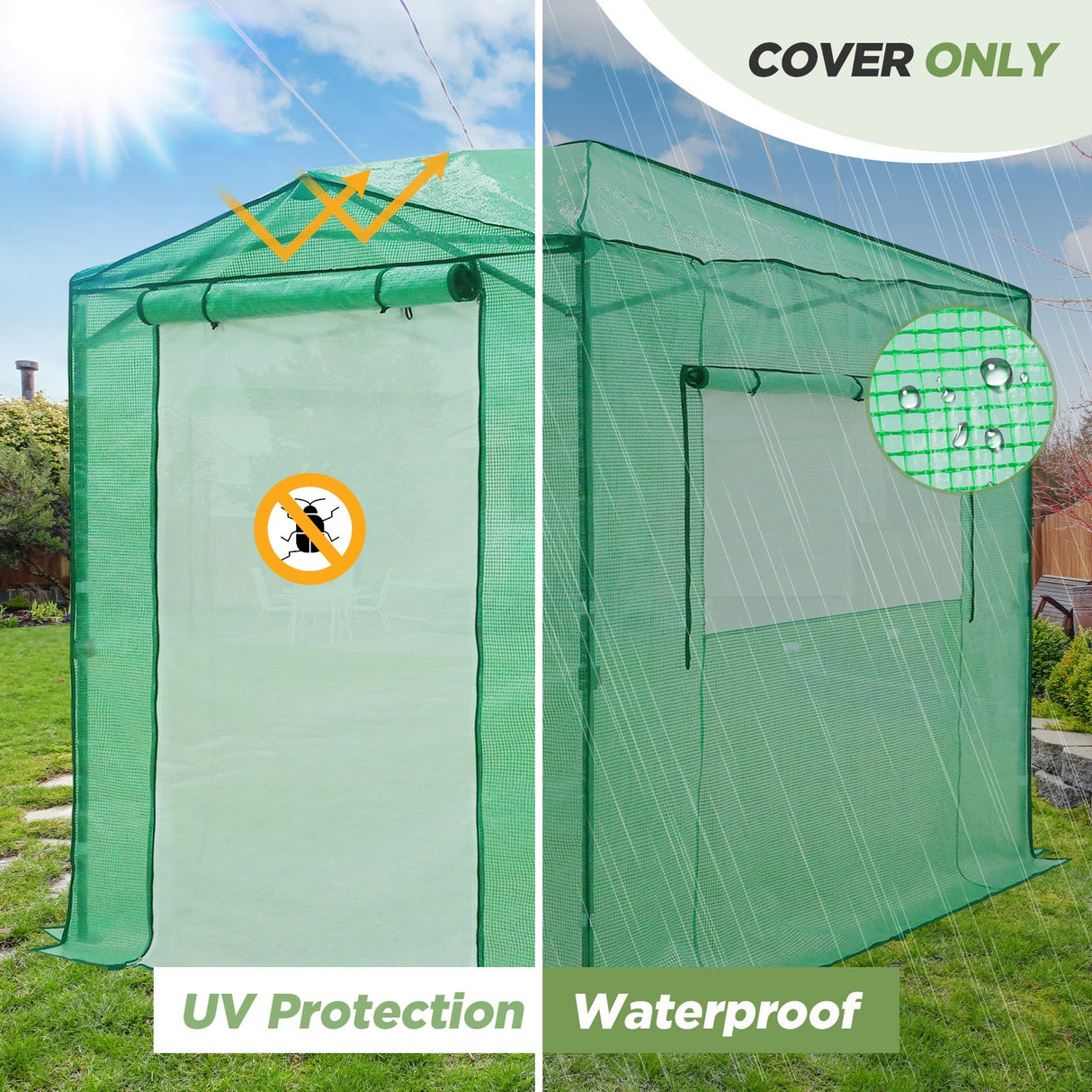 Replacement Cover for 8x6 Portable Pop up Greenhouse, Mesh Door(Frame Not Included), Green - Eagle Peak Custom Canopy Tent