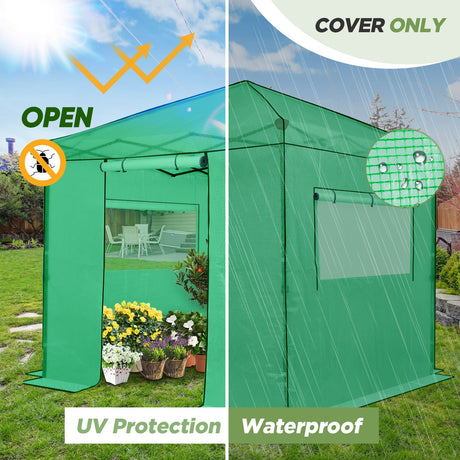 Replacement Cover for 8x8 Portable Walk - in Pop up Greenhouse(Frame Not Included) - Eagle Peak Custom Canopy Tent