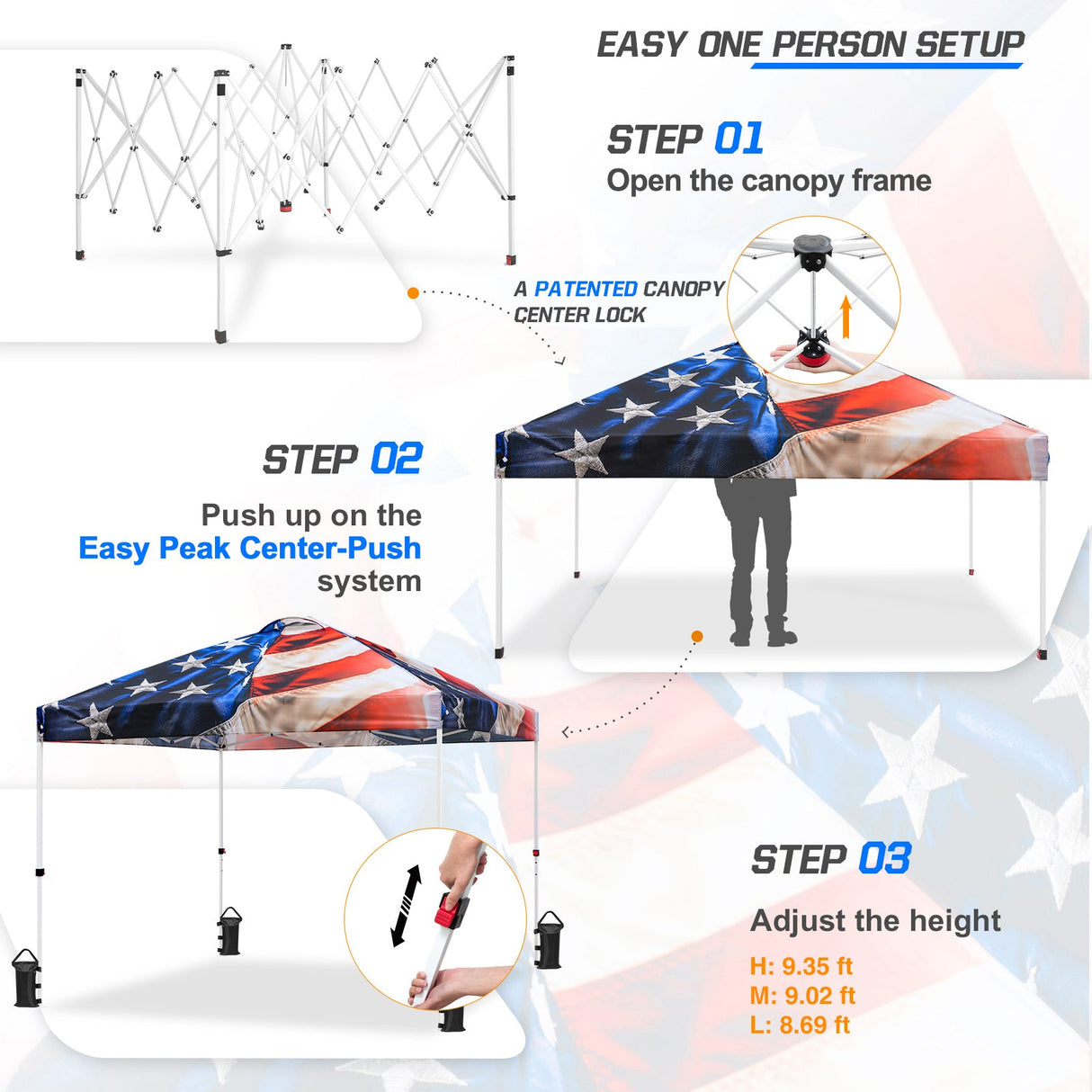 SHADE GRAPHiX Easy Setup 10x10 Pop Up Canopy Digital Printed Tent(Stars and Stripes) - Eagle Peak Custom Canopy Tent