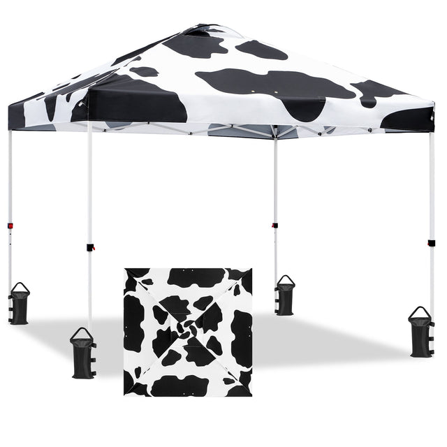 SHADE GRAPHiX Easy Setup 10x10 Pop Up Canopy Tent with Digital Printed Cow Print Top - Eagle Peak Custom Canopy Tent