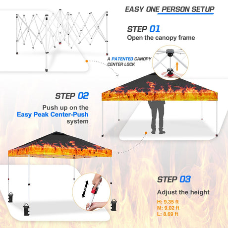 SHADE GRAPHiX Easy Setup 10x10 Pop Up Canopy Tent with Digital Printed Flame Top - Eagle Peak Custom Canopy Tent