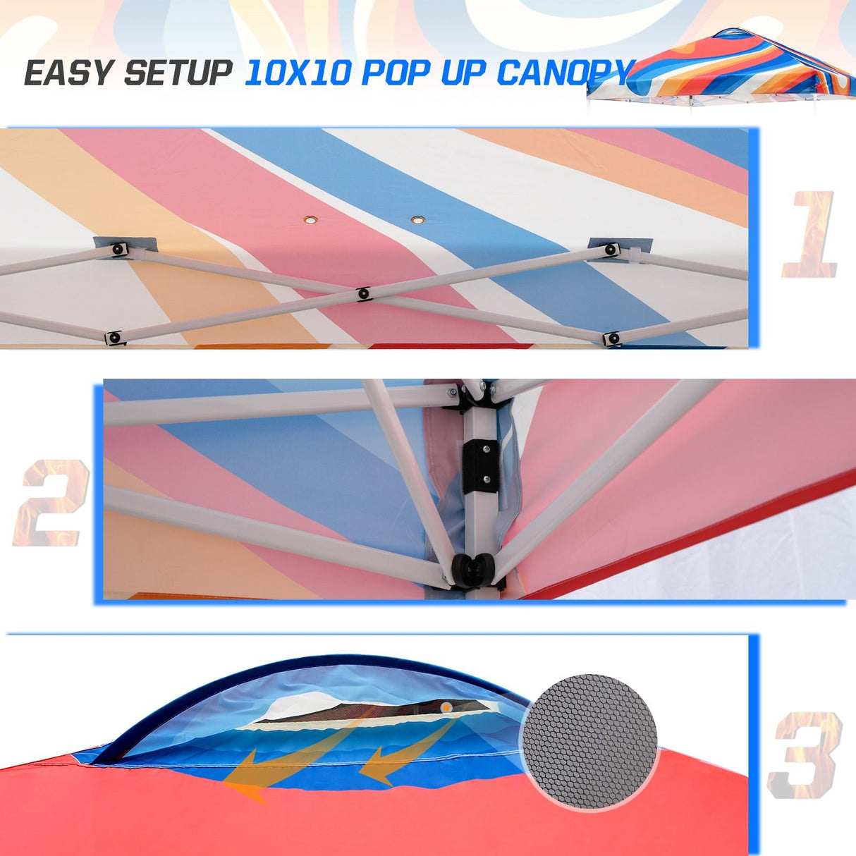 SHADE GRAPHiX Easy Setup 10x10 Pop Up Canopy Tent with Digital Printed Swirl Top - Eagle Peak Custom Canopy Tent