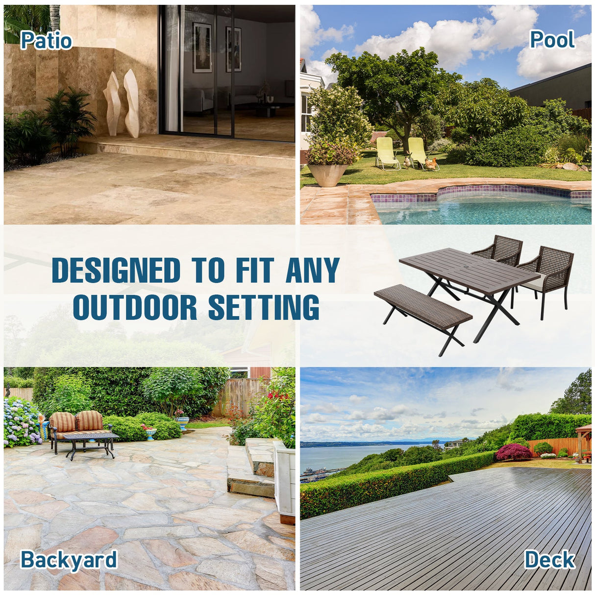 Sienna Bay Outdoor Dining Set for 4/6, Brown/Beige - Eagle Peak Custom Canopy Tent