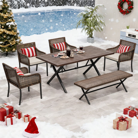 Sienna Bay Outdoor Dining Set for 4/6, Brown/Beige - Eagle Peak Custom Canopy Tent