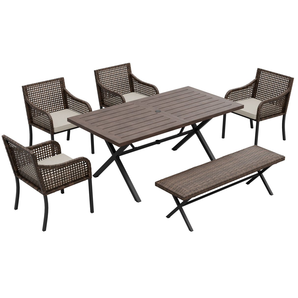 Sienna Bay Outdoor Dining Set for 4/6, Brown/Beige - Eagle Peak Custom Canopy Tent