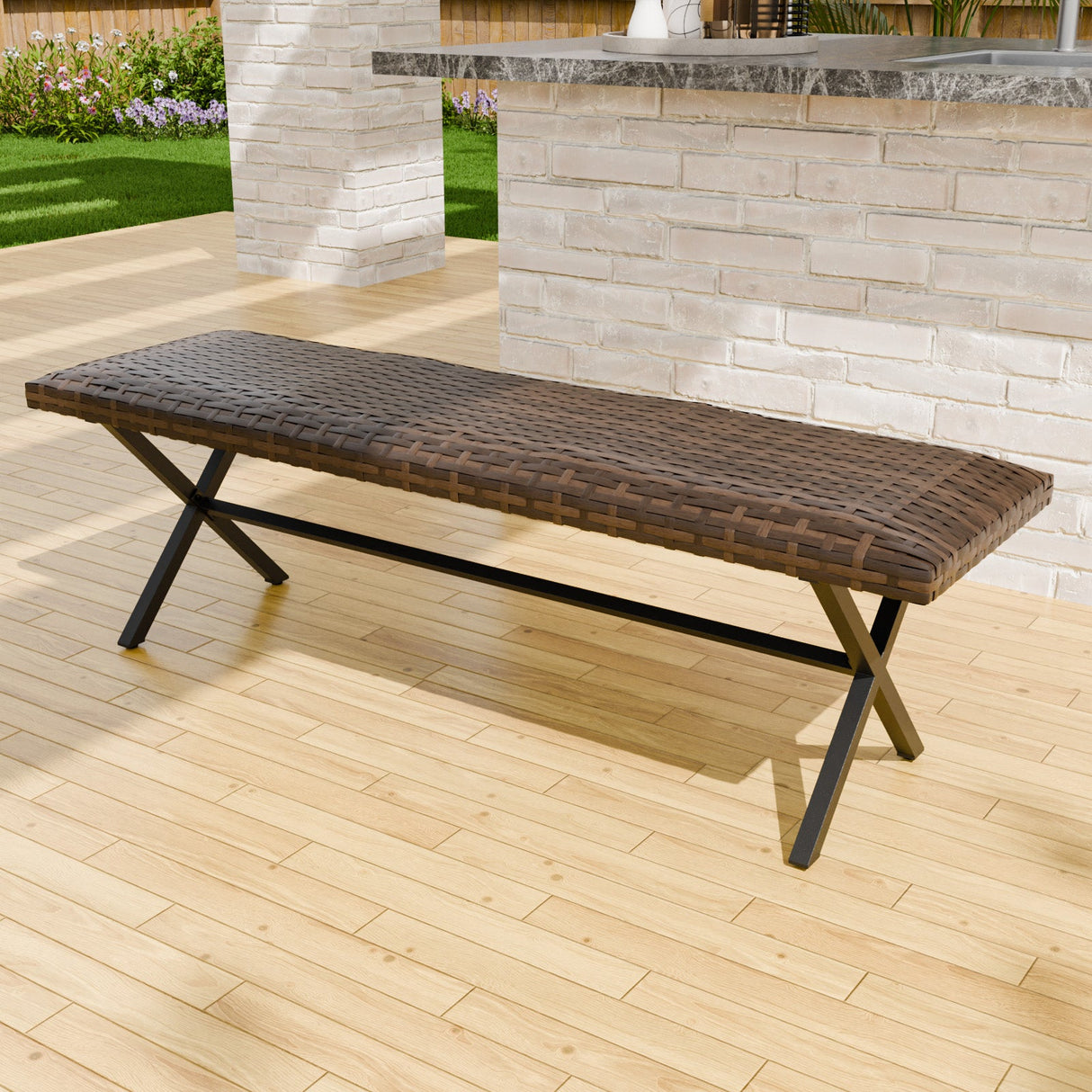 Sienna Bay Outdoor Wicker Dining Bench, Brown - Eagle Peak Custom Canopy Tent