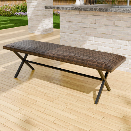Sienna Bay Outdoor Wicker Dining Bench, Brown - Eagle Peak Custom Canopy Tent