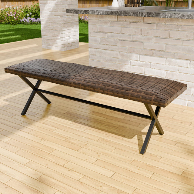 Sienna Bay Outdoor Wicker Dining Bench, Brown - Eagle Peak Custom Canopy Tent