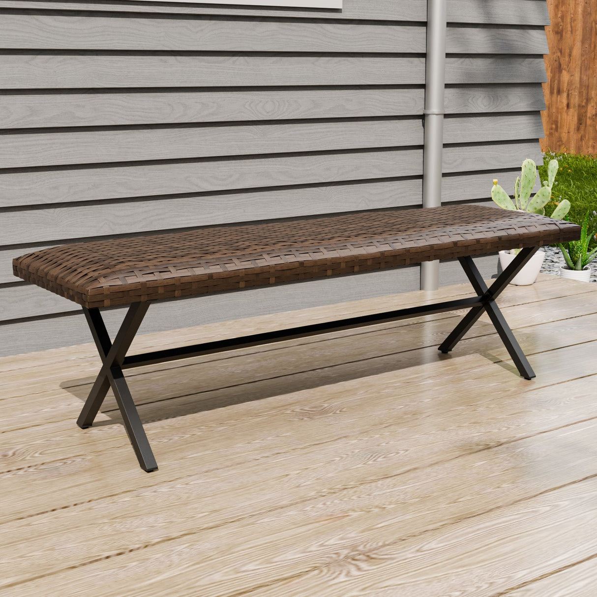 Sienna Bay Outdoor Wicker Dining Bench, Brown - Eagle Peak Custom Canopy Tent