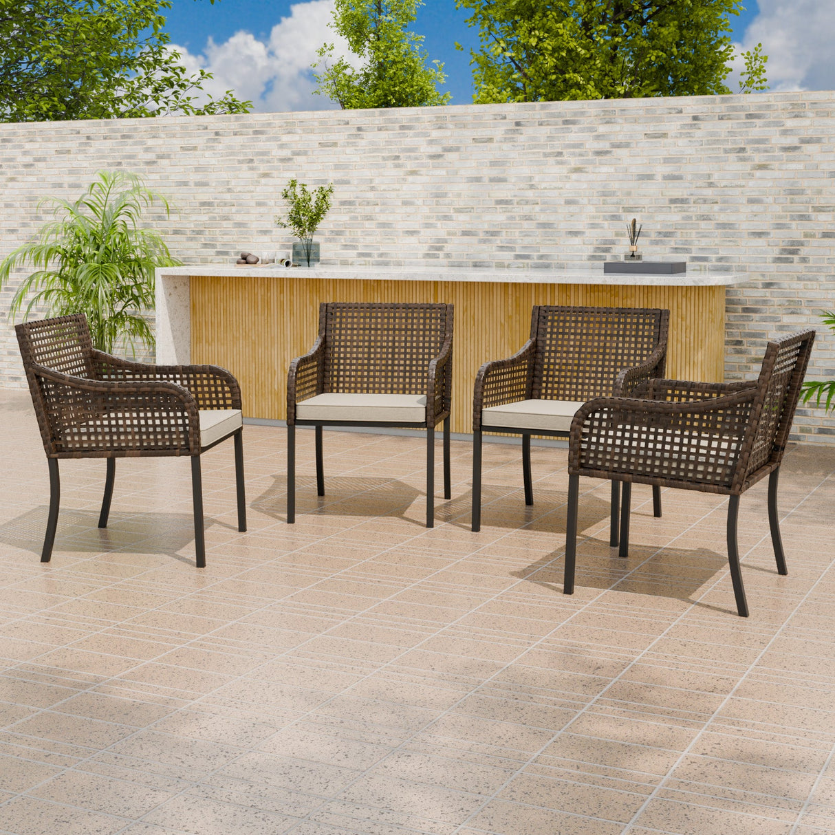 Sienna Bay Outdoor Wicker Dining Chairs, Set of 2,4, Brown/Beige - Eagle Peak Custom Canopy Tent