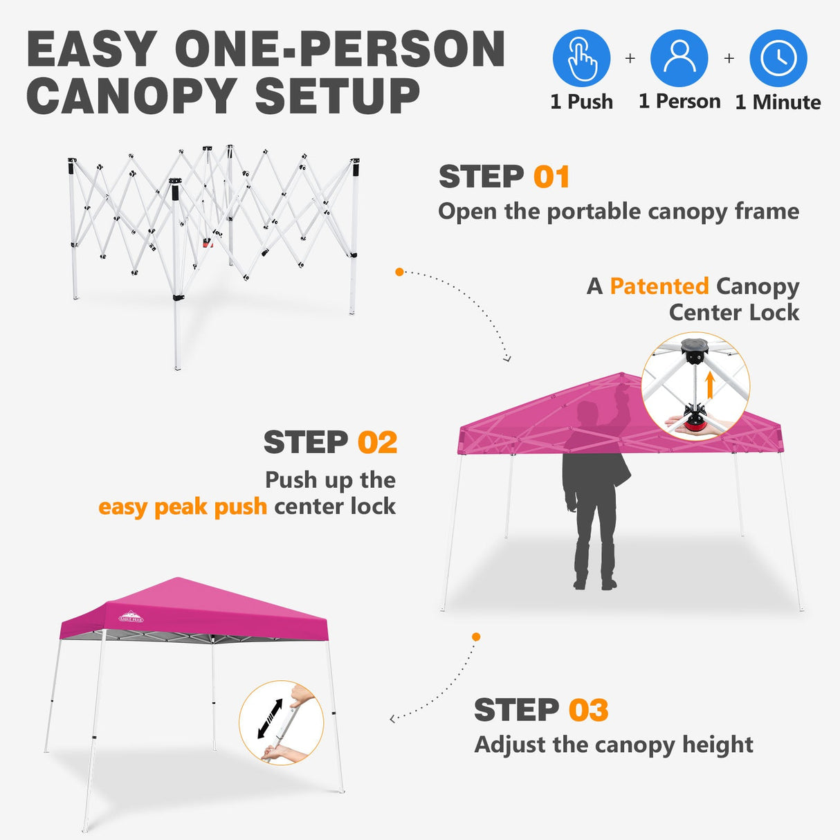 Slant Leg Pop up Canopy Tent, 10x10 Base 8x8 Top - Eagle Peak®
