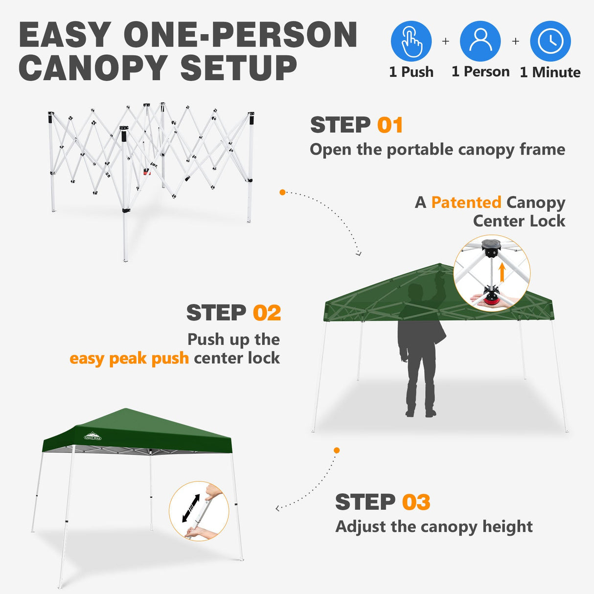 Slant Leg Pop up Canopy Tent, 10x10 Base 8x8 Top - Eagle Peak®
