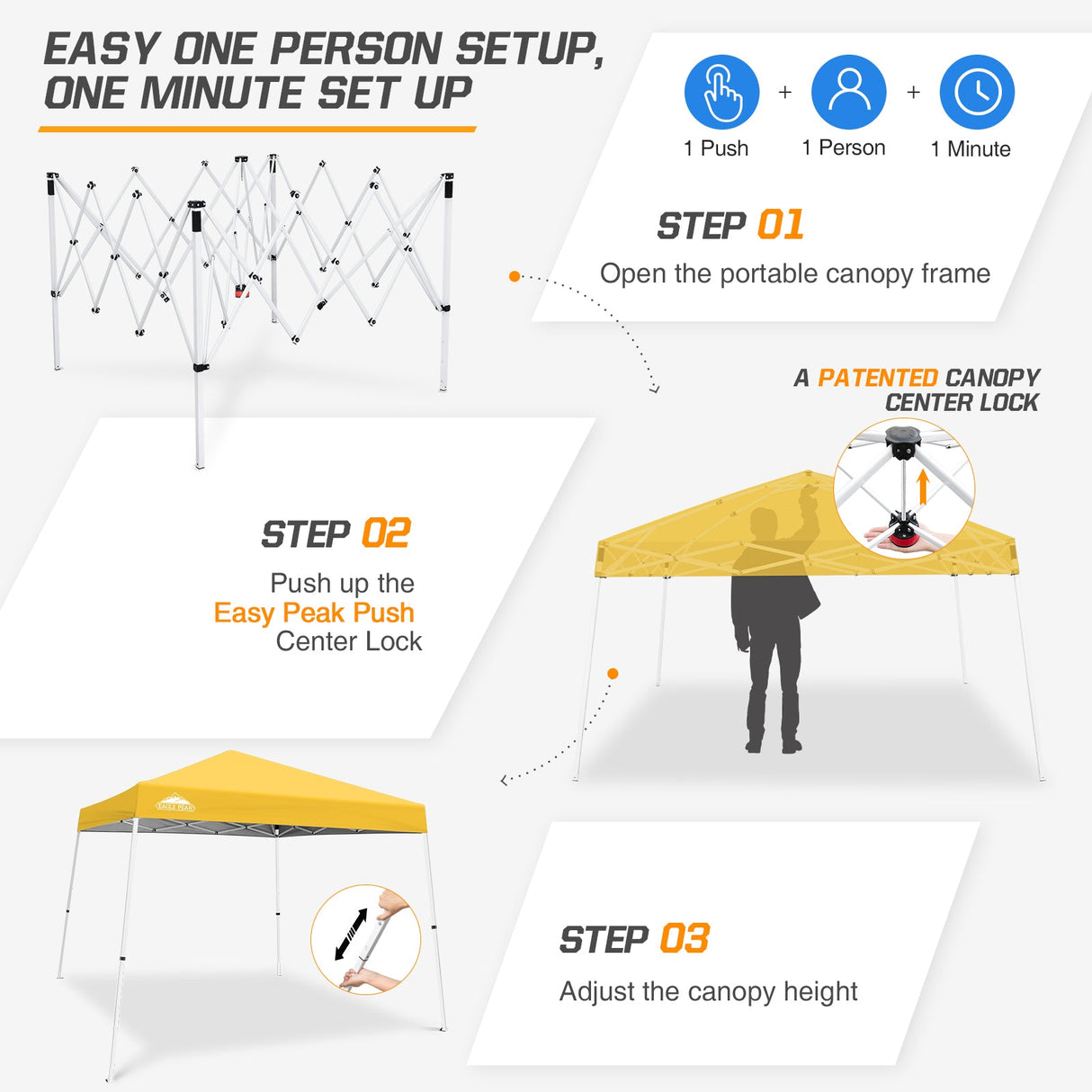 Slant Leg Pop up Canopy Tent, 10x10 Base 8x8 Top - Eagle Peak Custom Canopy Tent