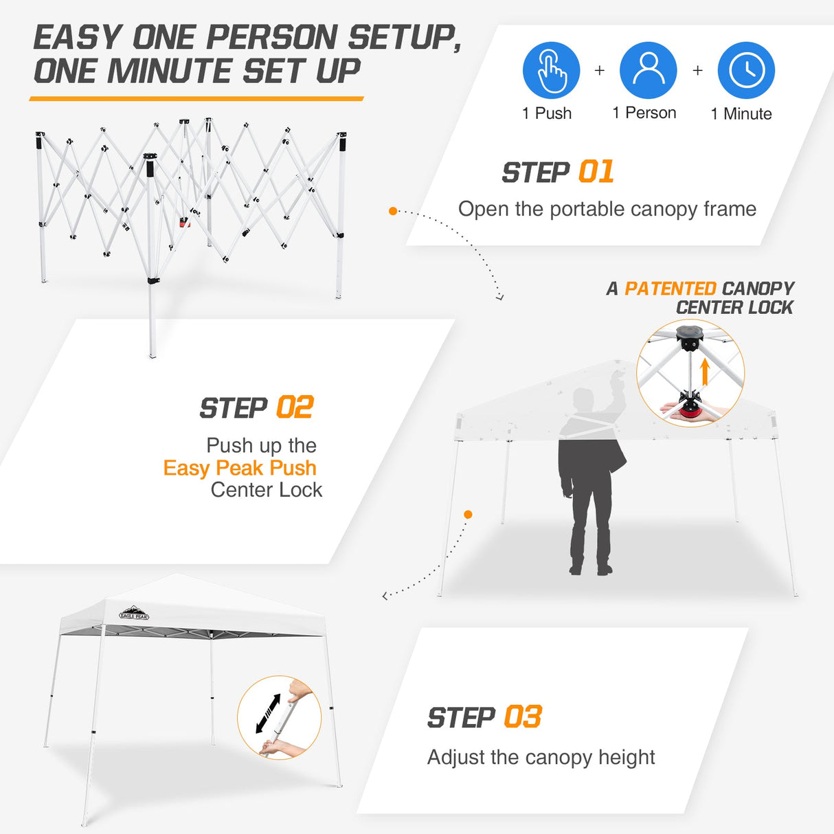 Slant Leg Pop up Canopy Tent, 10x10 Base 8x8 Top - Eagle Peak Custom Canopy Tent