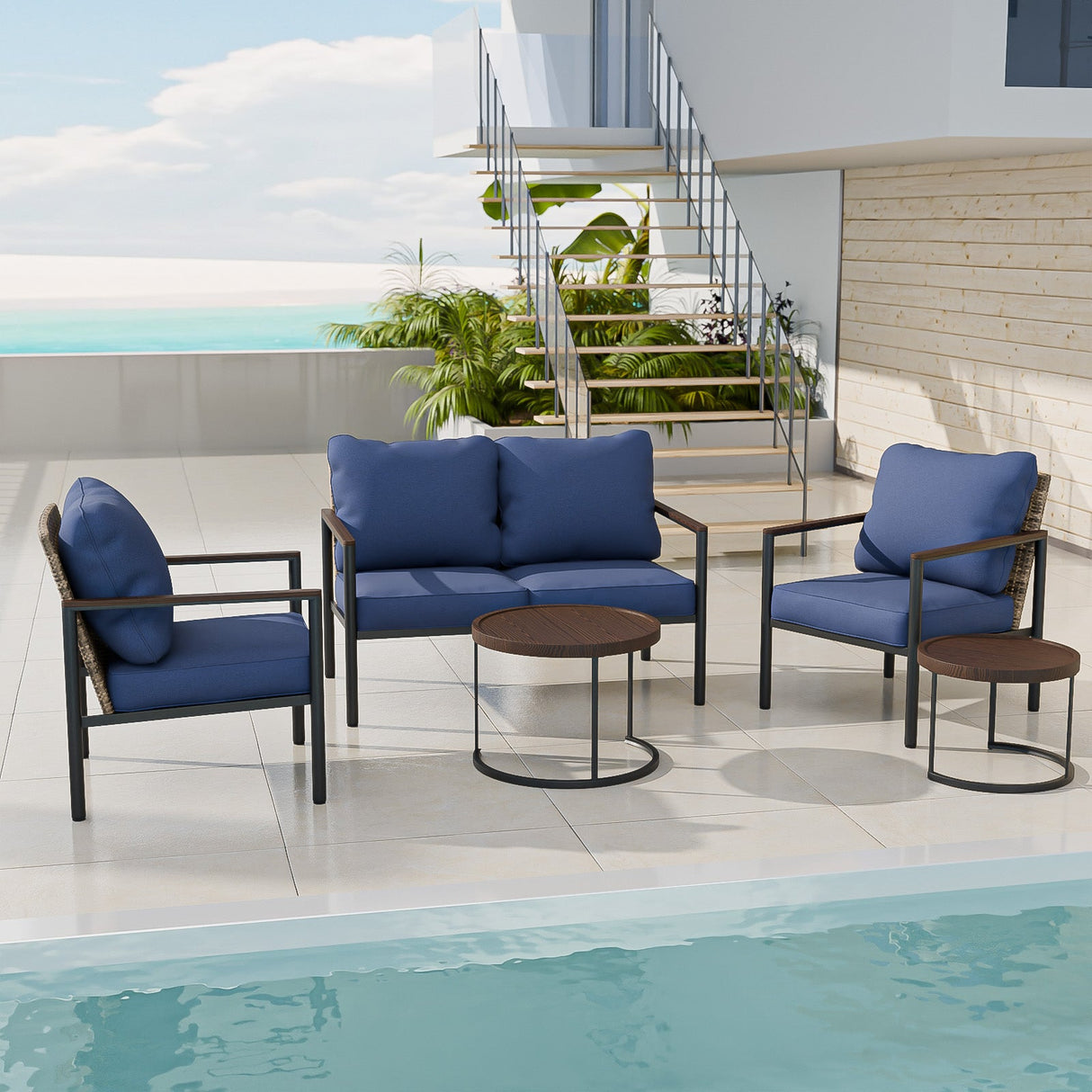 Sunset Dune Outdoor 6 PCS Patio Furniture, 2 Chairs 1 Loveseat 2 Tables Ottoman - Eagle Peak Custom Canopy Tent