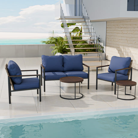 Sunset Dune Outdoor 6 PCS Patio Furniture, 2 Chairs 1 Loveseat 2 Tables Ottoman - Eagle Peak Custom Canopy Tent
