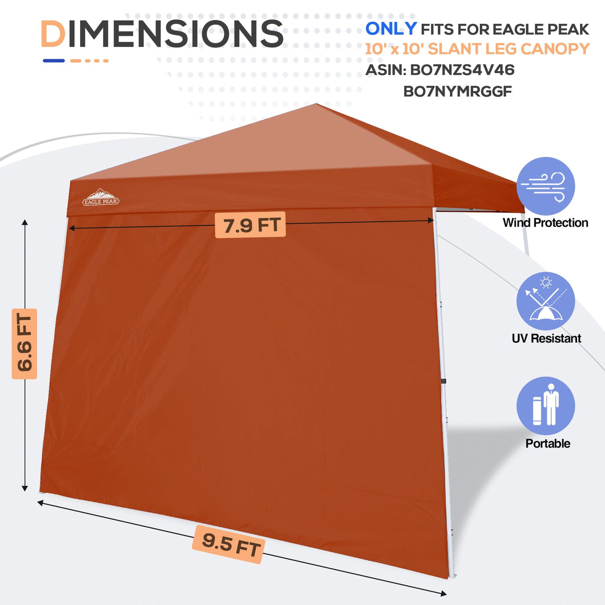 Sunwall / Sidewall for 10x10 Slant Leg Canopy Only, 1 Sidewall - Eagle Peak Custom Canopy Tent