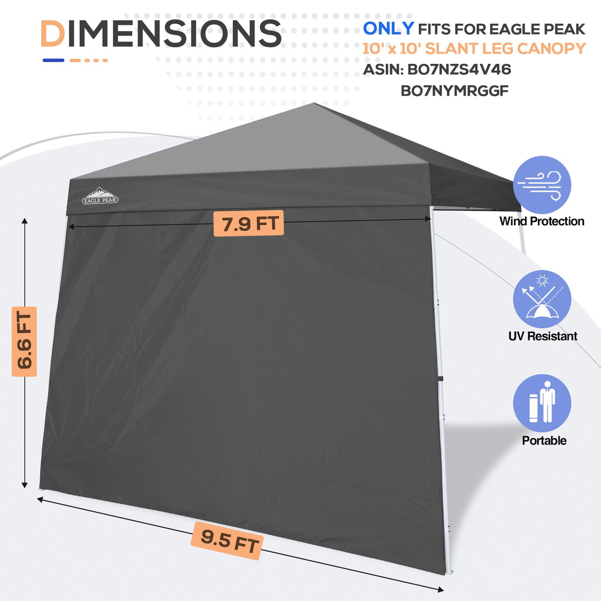 Sunwall / Sidewall for 10x10 Slant Leg Canopy Only, 1 Sidewall - Eagle Peak Custom Canopy Tent