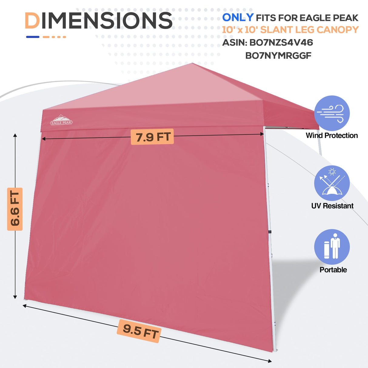 Sunwall / Sidewall for 10x10 Slant Leg Canopy Only, 1 Sidewall - Eagle Peak Custom Canopy Tent