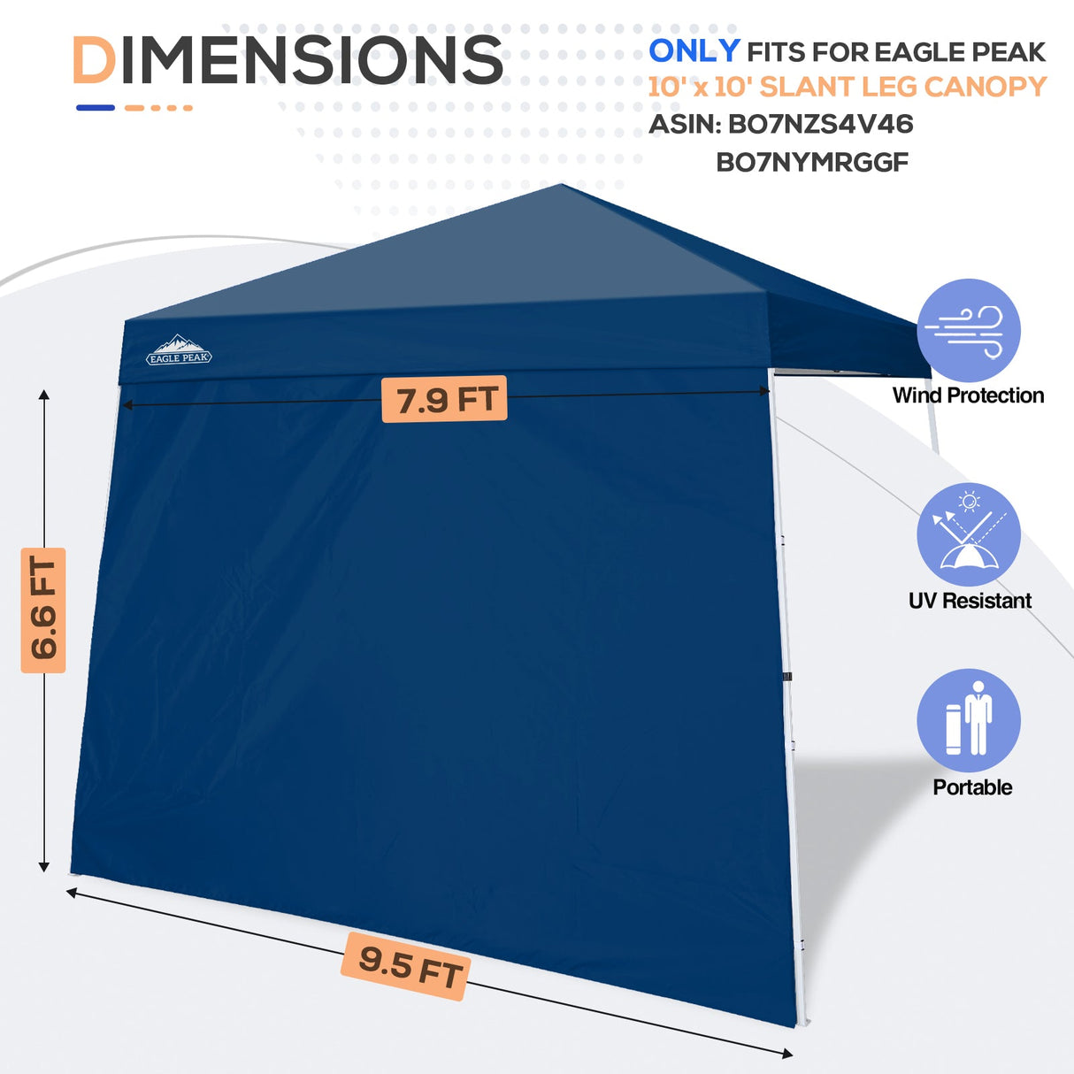 Sunwall / Sidewall for 10x10 Slant Leg Canopy Only, 1 Sidewall - Eagle Peak Custom Canopy Tent